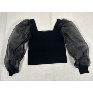 House of Harlow Black Crop Top Puff Sheer Long Sleeve Size X-Small Bnfts Charity